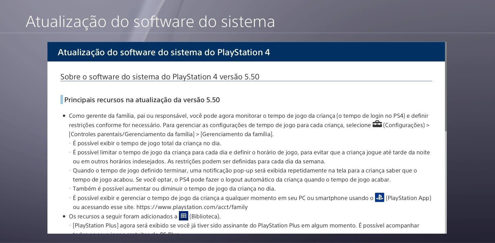 Atualização 5.50 para Playstation 4