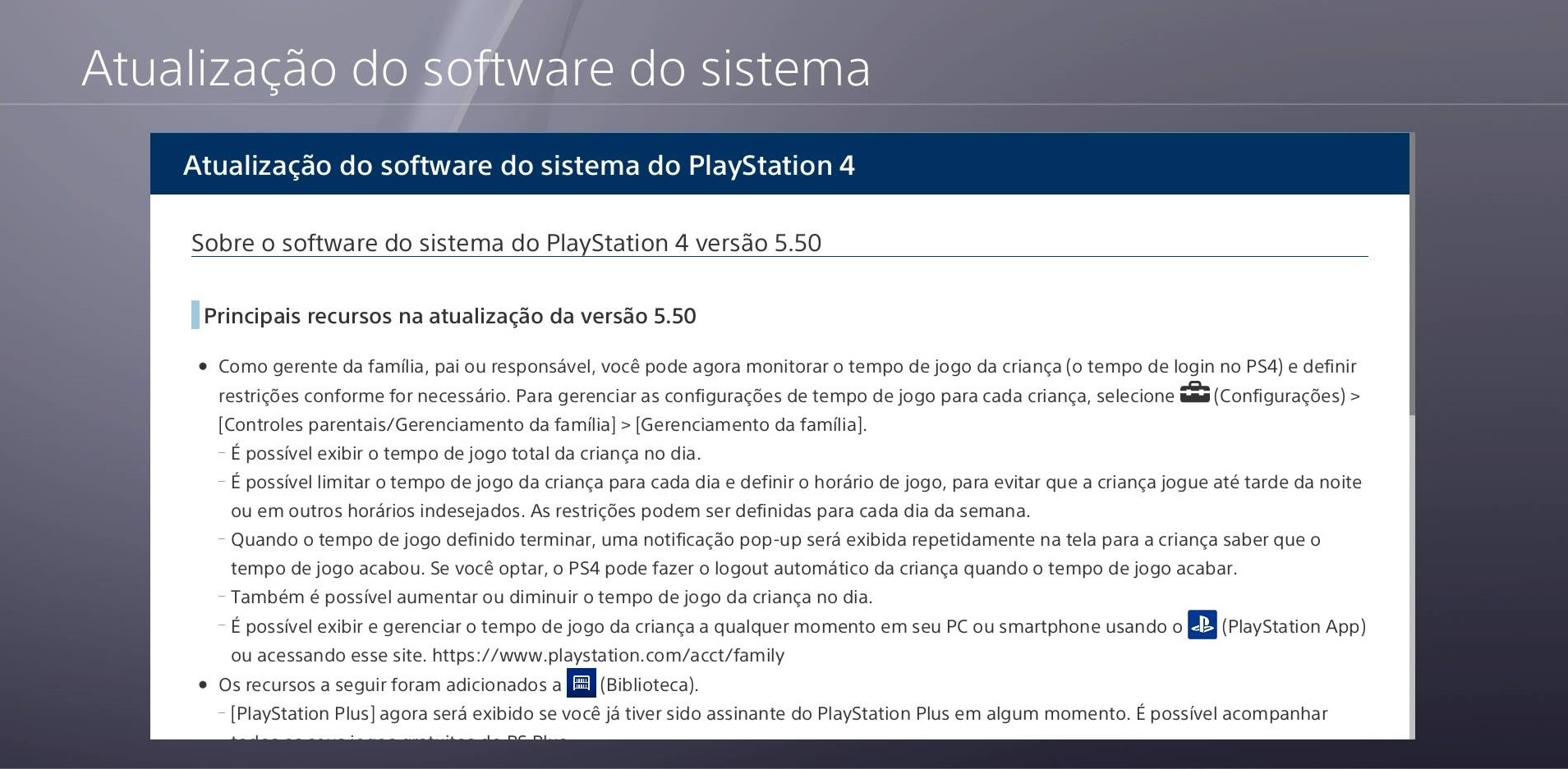 Atualização 550 para Playstation 4