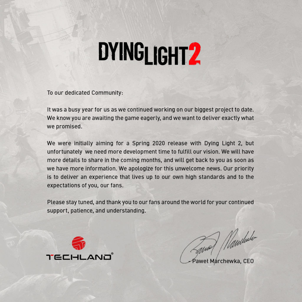 Dying Light 2 é adiado