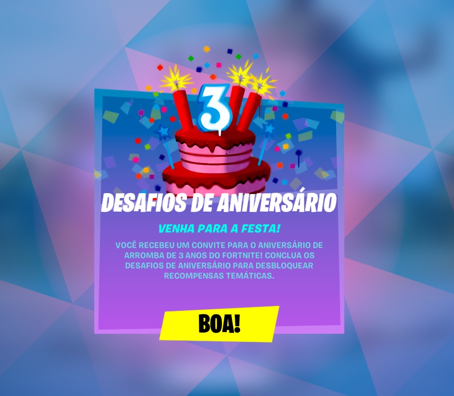 Junto ao agradecimento, o jogo disponibiliza inclusive, um convite para os desafios de aniversário que desbloqueiam recompensas temáticas.